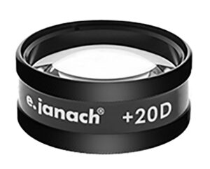 Bi-aspheric reusable 20D lens, non-contact